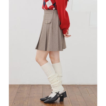 裏地パンツ付ミニプリーツスカート ボトムス スカート ミニスカート ミニ丈 ミニプリーツスカート プリーツスカート 裏地パンツ付き レディース （杢チャコール）｜詳細画像