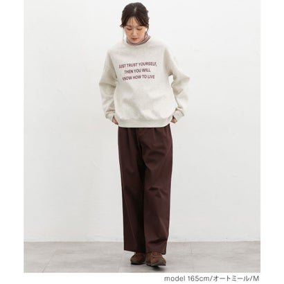 裏起毛ゆるロゴスウェット トップス スウェット 長袖 ハニぽか あったか ゆったり ロゴ クルーネック ドロップショルダー 綿混 レディース （ネイビー）｜詳細画像