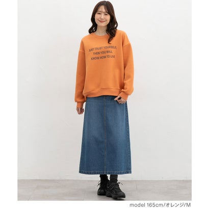 裏起毛ゆるロゴスウェット トップス スウェット 長袖 ハニぽか あったか ゆったり ロゴ クルーネック ドロップショルダー 綿混 レディース （オートミール）｜詳細画像