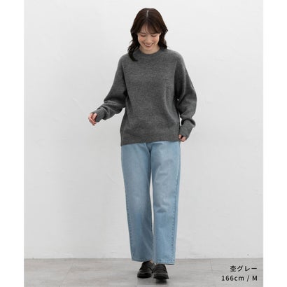 軽ふわっクルーニット トップス ニット セーター 長袖 軽ふわっニット 再生ポリエステル クルーネック ウール混 無地 カジュアル レディース （ブルー）｜詳細画像