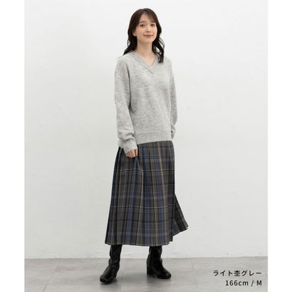 軽ふわっVニット トップス ニット セーター 長袖 軽ふわっニット 再生ポリエステル Vネック ウール混 無地 カジュアル 冬 レディース （イエローグリーン）｜詳細画像