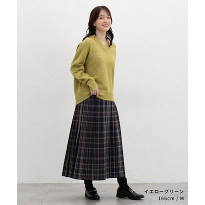 軽ふわっVニット トップス ニット セーター 長袖 軽ふわっニット 再生ポリエステル Vネック ウール混 無地 カジュアル 冬 レディース （杢アカ）｜詳細画像