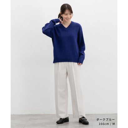 軽ふわっVニット トップス ニット セーター 長袖 軽ふわっニット 再生ポリエステル Vネック ウール混 無地 カジュアル 冬 レディース （ライトオレンジ）｜詳細画像