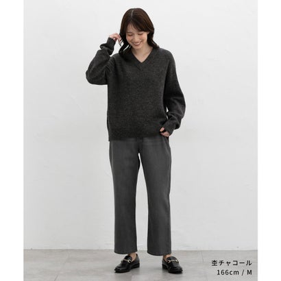 軽ふわっVニット トップス ニット セーター 長袖 軽ふわっニット 再生ポリエステル Vネック ウール混 無地 カジュアル 冬 レディース （ライトオレンジ）｜詳細画像