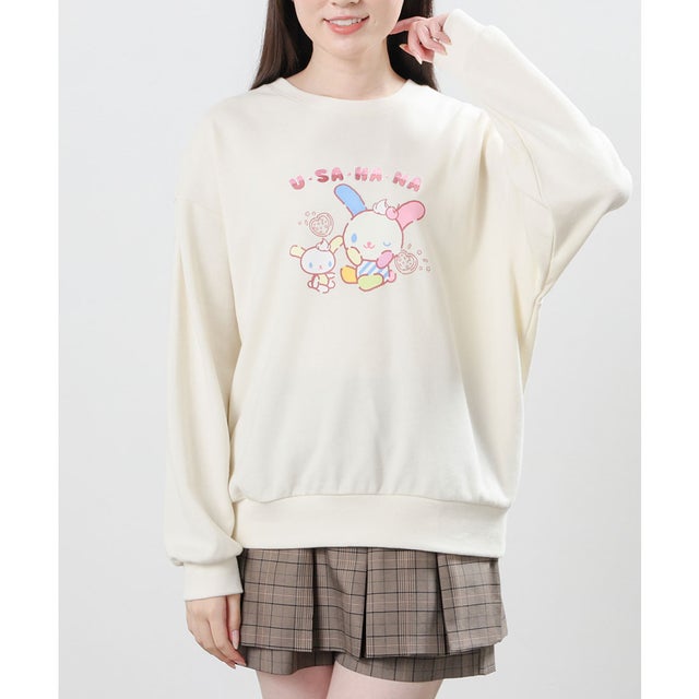サンリオキャラクターズ／ゆるトレーナー トップス スウェット 長袖 大きいサイズ サンリオキャラクターズ ゆったり クルーネック レディース （ウサハナ）