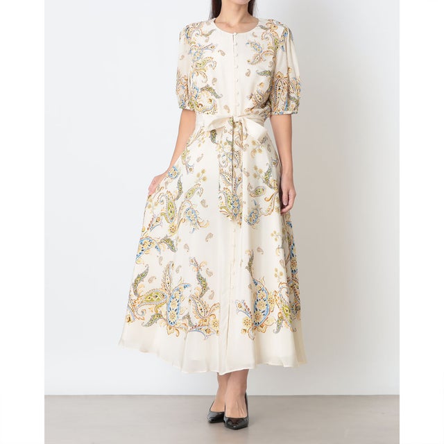 ALMA SILK DRESS （CREAM MULTI）