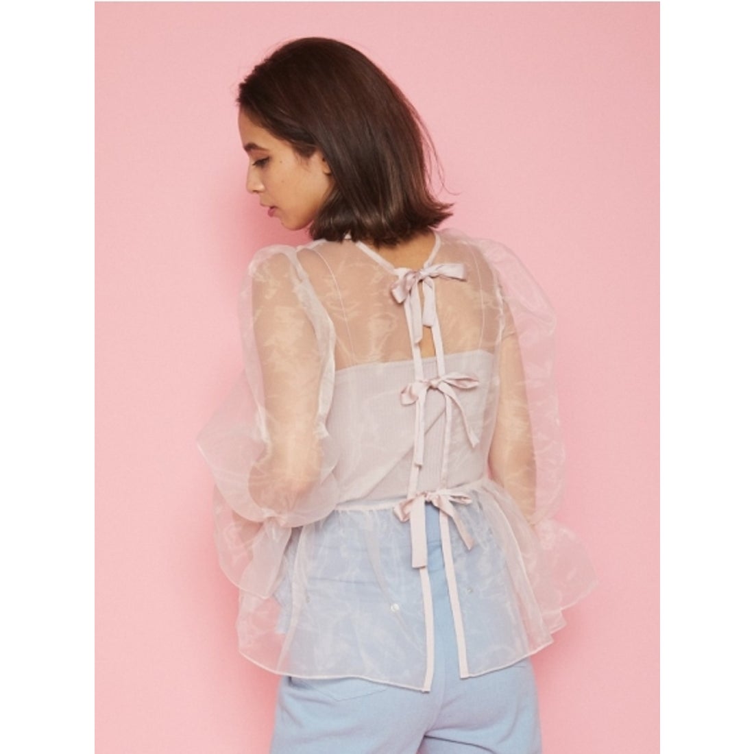 HONEY MI HONEY ribbon organdie blouse （yellow） -ファッション通販 