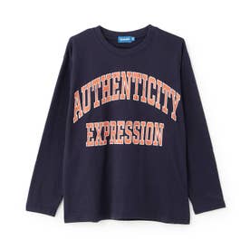 【900】カレッジロゴフロントプリント長袖Tシャツ_卸 （紺）