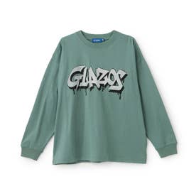 【1800】グラフィティロゴフロントプリント長袖Tシャツ_卸 （グリーン）