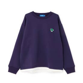 【ユニー別注】裏起毛・ワンポイント刺繍裾レイヤードトレーナー （パープル）