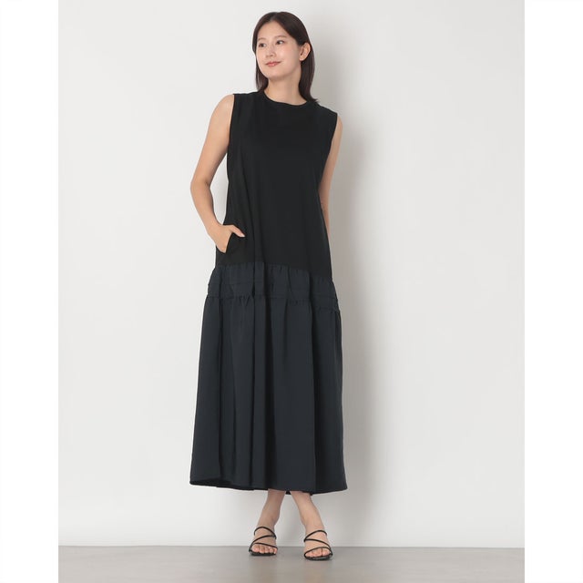 コンパクトスムース50s 布帛ドッキング ワンピース （BLACK*NAVY）