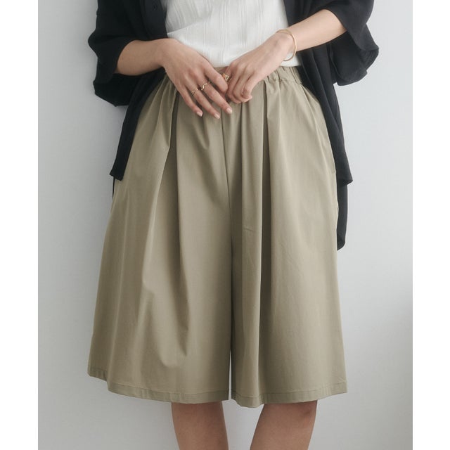 【接触冷感】タックハーフパンツ （カーキ）
