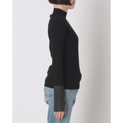 ハンチ hunch やわもち 静電気防止 ランダムリブ サムホールハイネックニット 配色 （BLACK）｜詳細画像