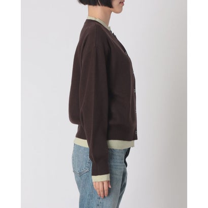ハンチ hunch やわもち 静電気防止 配色レイヤード クルーカーディガン （BROWN）｜詳細画像