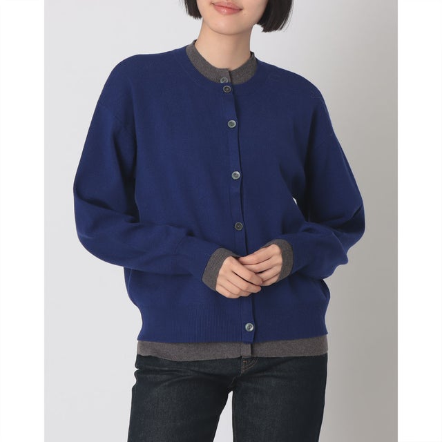 やわもち 静電気防止 配色レイヤード クルーカーディガン （ROYAL BLUE）
