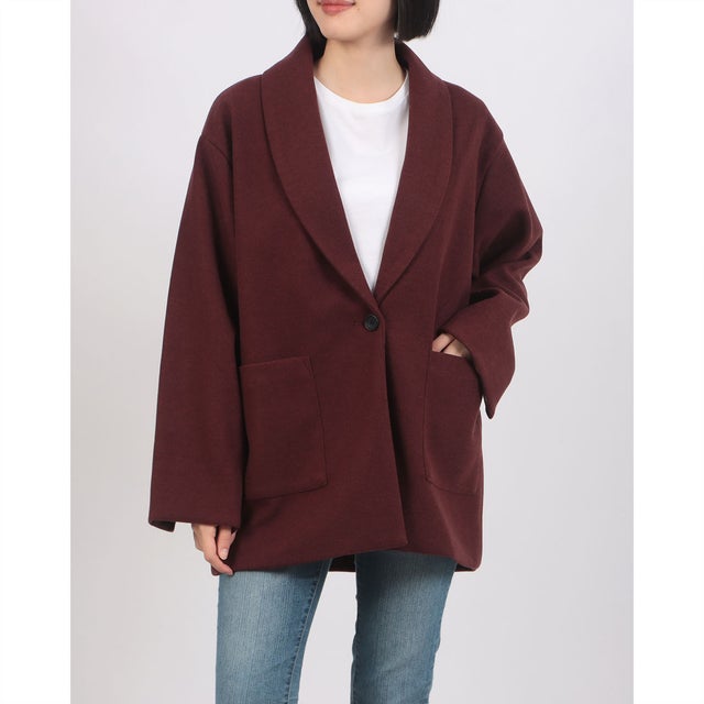 ウールライク ショールカラーコート （RED BROWN）