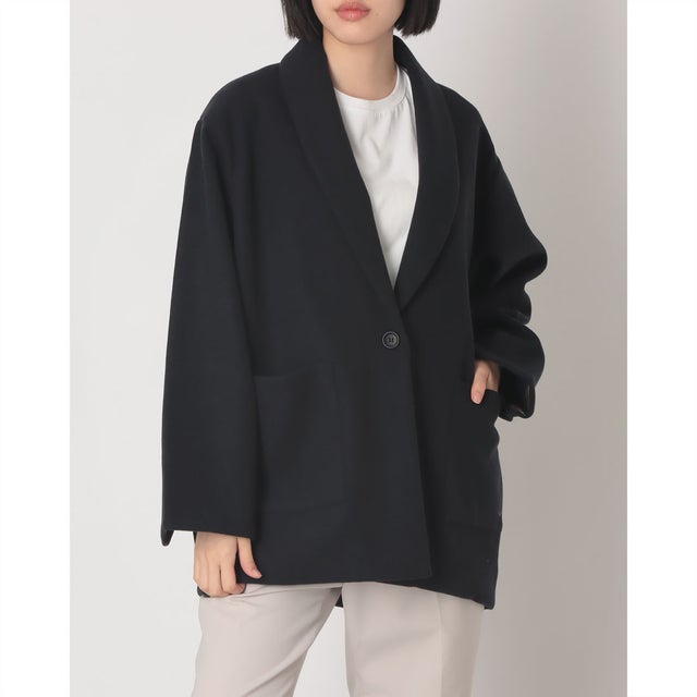 ウールライク ショールカラーコート （NAVY）