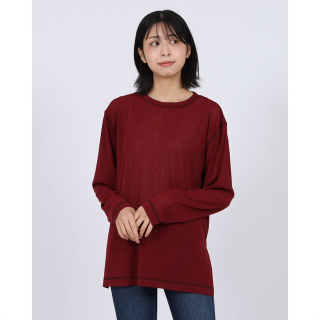 シアーワッフルCN微配ステッチ 長袖TOPS （DEEP RED）