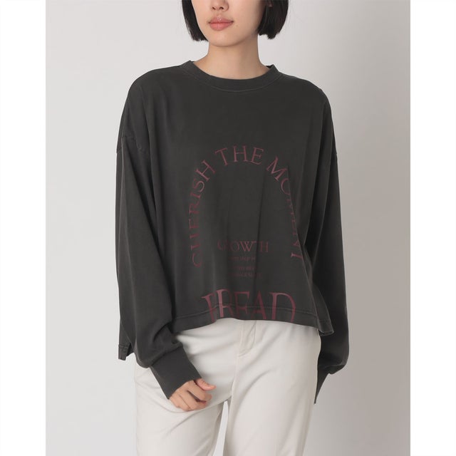 綿天竺ピグメント製品染め ロゴ 長袖Tシャツ （BROWN）
