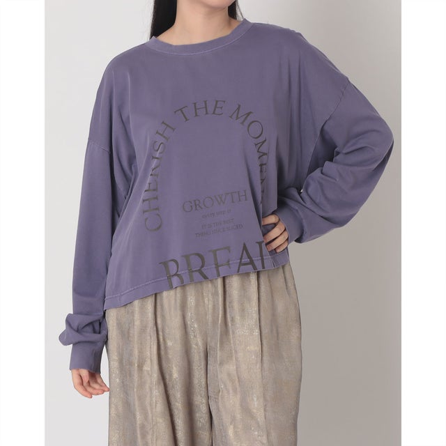 綿天竺ピグメント製品染め ロゴ 長袖Tシャツ （PURPLE）