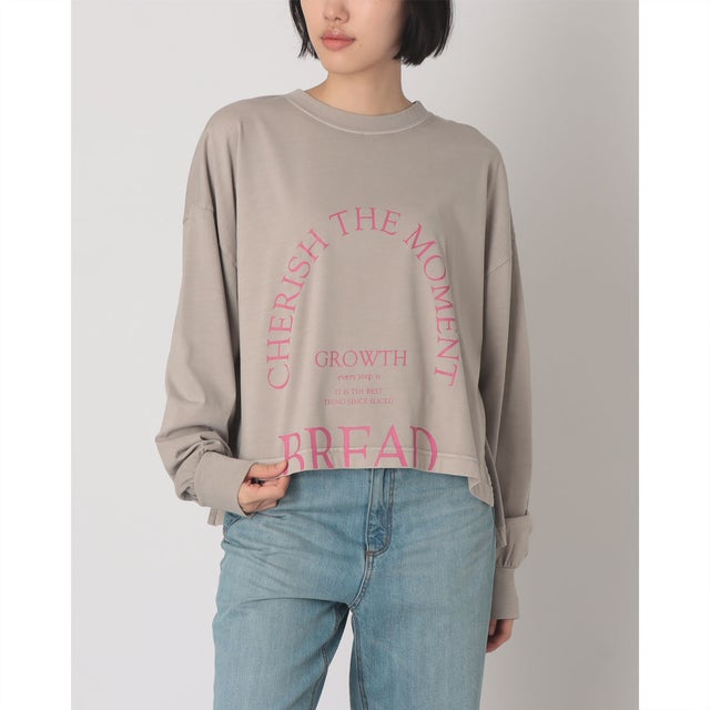綿天竺ピグメント製品染め ロゴ 長袖Tシャツ （GRAY）