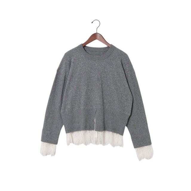カシミアタッチ レースドッキングニット （杢GRAY）