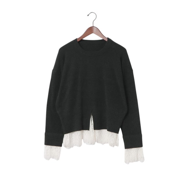 カシミアタッチ レースドッキングニット （杢CHACOAL）
