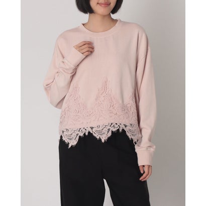 ハンチ hunch 裏毛×レース レースドッキング ピグメント プルオーバー （PINK）｜詳細画像