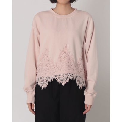 ハンチ hunch 裏毛×レース レースドッキング ピグメント プルオーバー （PINK）｜詳細画像
