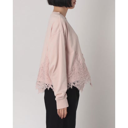 ハンチ hunch 裏毛×レース レースドッキング ピグメント プルオーバー （PINK）｜詳細画像