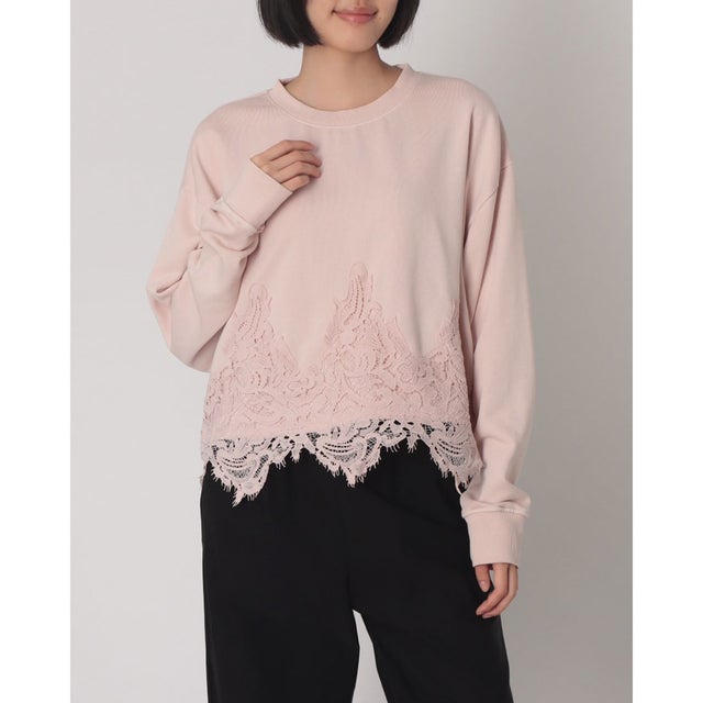 裏毛×レース レースドッキング ピグメント プルオーバー （PINK）