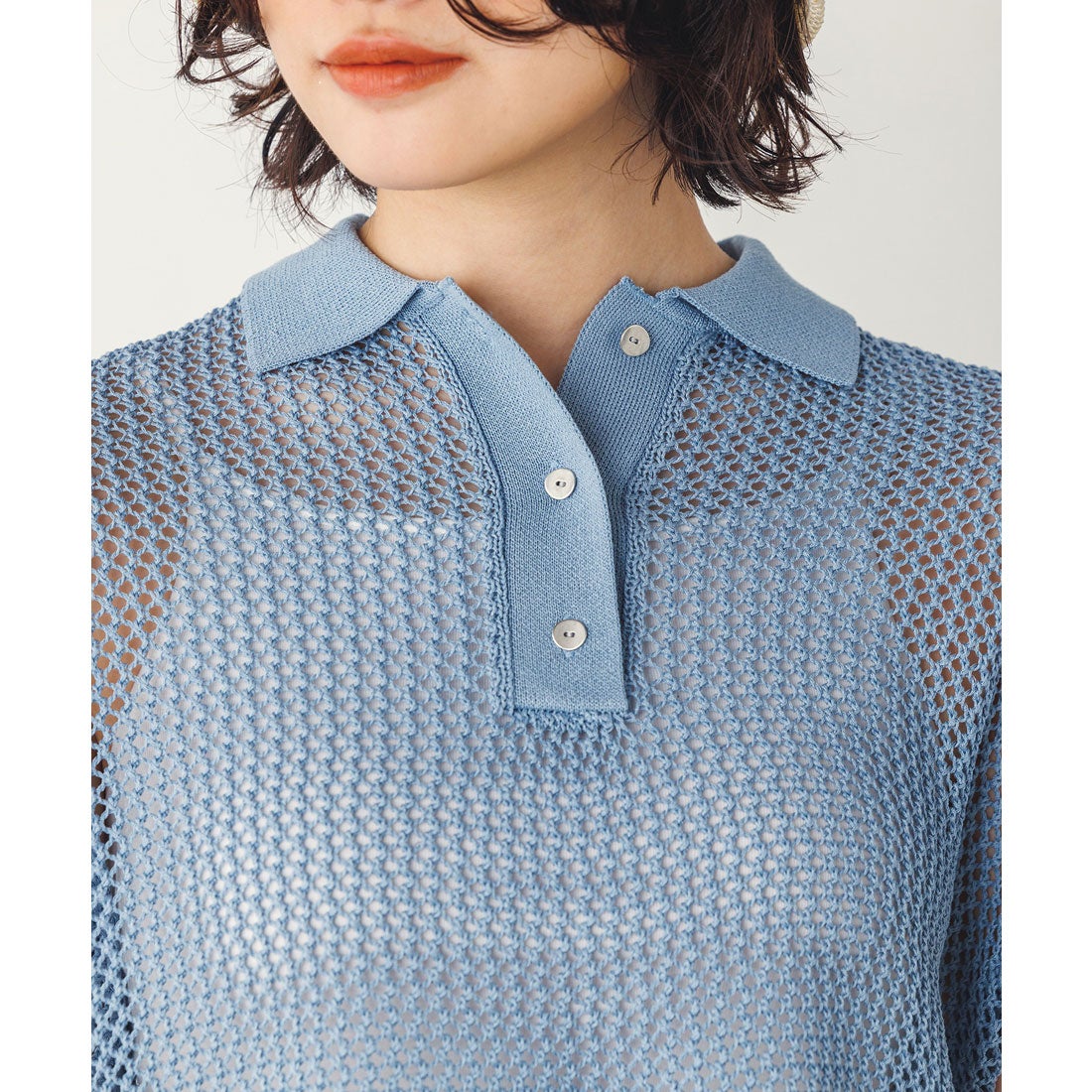 BOTTEGA VENETA】ブルー 長袖ニットポロシャツ 【公式通販】