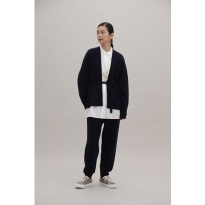 ヒューマンウーマン human woman ウールカシミヤ片畦ニットパンツ （ネイビー）｜詳細画像