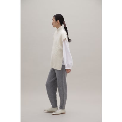 ヒューマンウーマン human woman ウールカシミヤ片畦ニットパンツ （ネイビー）｜詳細画像