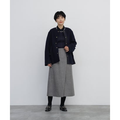 《名品 / マルチサイズ》へリンボンツィードラップライクタックスカート グレー｜詳細画像