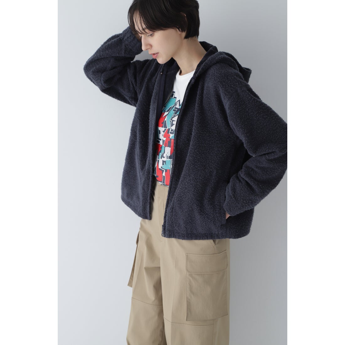 human woman さざ波起毛パイルパーカー ネイビー -ファッション通販 