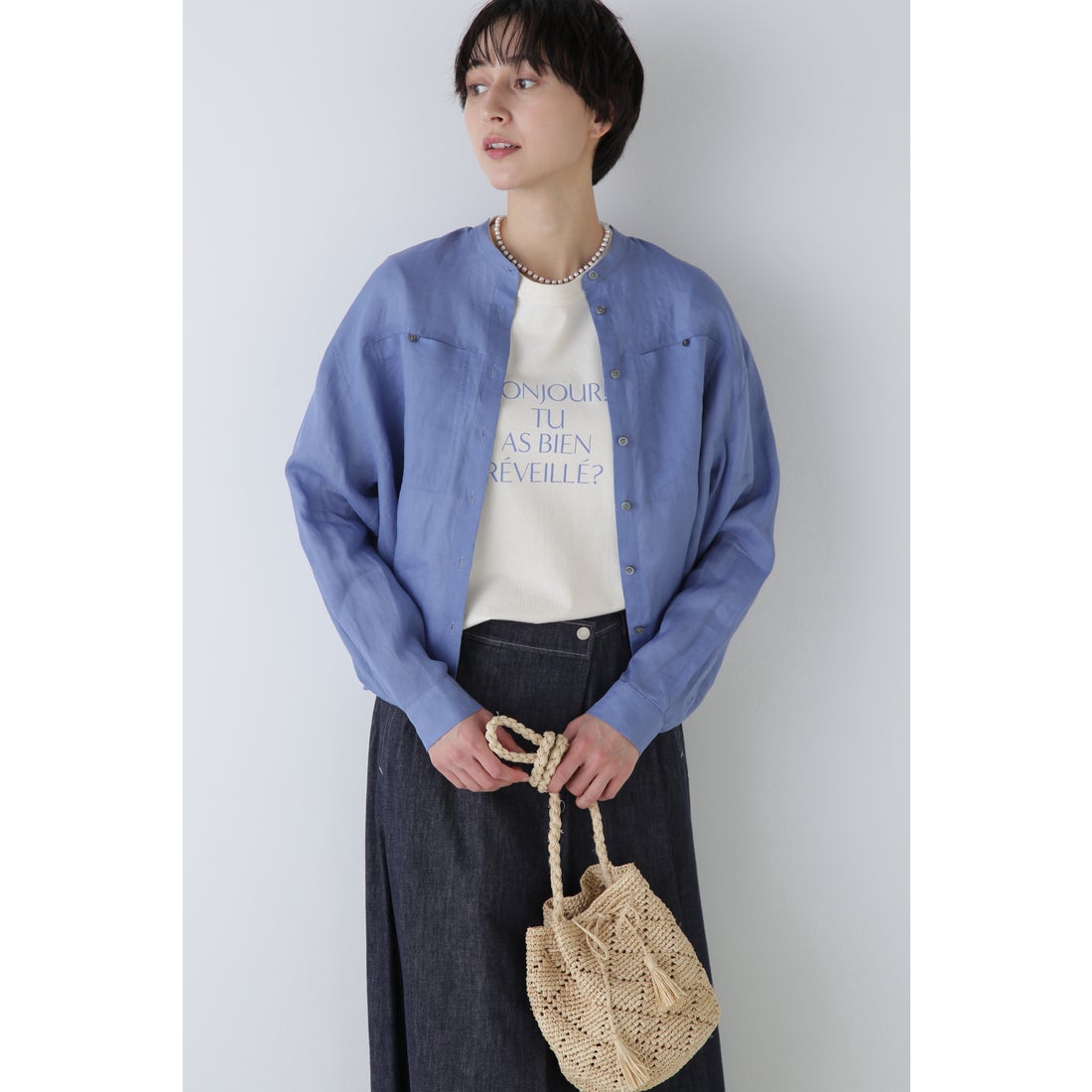 human woman ◇160／1ラミーブラウス ブルー1 -ファッション通販
