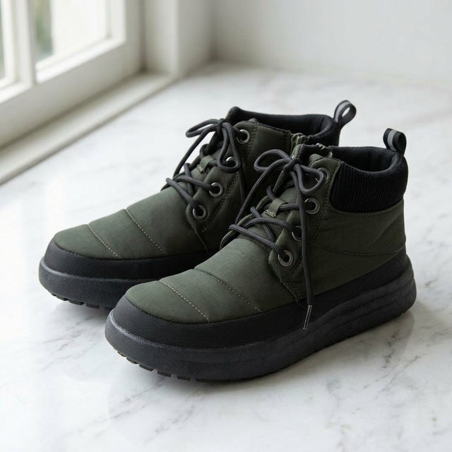 【オンニエラマ】大人カジュアル 撥水ナイロン×コーデュロイ ミドルブーツ （KHAKI）