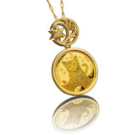 月と子猫の金貨 宝飾純金コインペンダント （ゴールド）