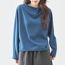 カットソー トップス Tシャツ レディース 長袖 プルオーバー ドルマンスリーブ くるみボタン ボトルネック ハイネック ポンチ ゆったり きれいめ 上品 高見え 大人 カジュアル オフィス （BL）