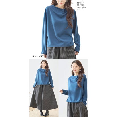 カットソー トップス Tシャツ レディース 長袖 プルオーバー ドルマンスリーブ くるみボタン ボトルネック ハイネック ポンチ ゆったり きれいめ 上品 高見え 大人 カジュアル オフィス （CGR）｜詳細画像