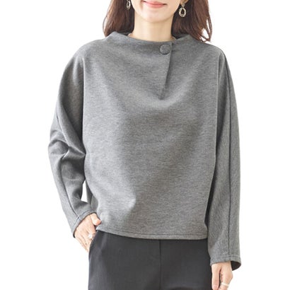 カットソー トップス Tシャツ レディース 長袖 プルオーバー ドルマンスリーブ くるみボタン ボトルネック ハイネック ポンチ ゆったり きれいめ 上品 高見え 大人 カジュアル オフィス （CGR）｜詳細画像