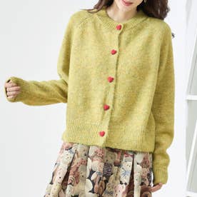 ニットカーディガン レディース シャギー ニット カーディガン カーデ モヘアタッチ ハートボタン長袖 ミドル丈 アウター 羽織り ふわふわ おしゃれ 大人 可愛い カジュアル きれいめ （YE）