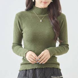 リブ ニット トップス セーター ハイネック 長袖 メロウ メロー フリル リブニット インナー きれいめ カジュアル 可愛い フェミニン レイヤード 薄手 （KH）
