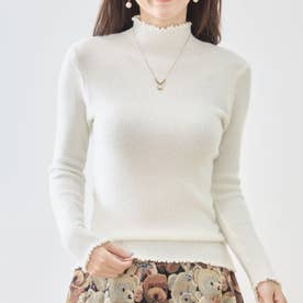リブ ニット トップス セーター ハイネック 長袖 メロウ メロー フリル リブニット インナー きれいめ カジュアル 可愛い フェミニン レイヤード 薄手 （IV）