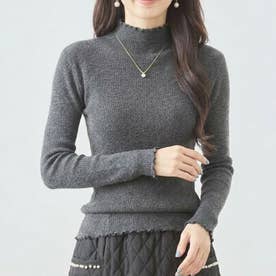 リブ ニット トップス セーター ハイネック 長袖 メロウ メロー フリル リブニット インナー きれいめ カジュアル 可愛い フェミニン レイヤード 薄手 （CGR）