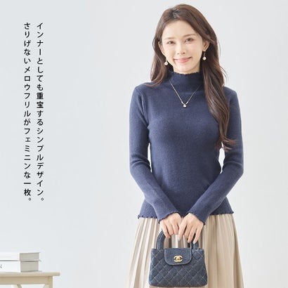 アイカ ica リブ ニット トップス セーター ハイネック 長袖 メロウ メロー フリル リブニット インナー きれいめ カジュアル 可愛い フェミニン レイヤード 薄手 （CH）｜詳細画像