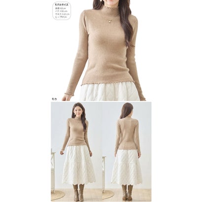 アイカ ica リブ ニット トップス セーター ハイネック 長袖 メロウ メロー フリル リブニット インナー きれいめ カジュアル 可愛い フェミニン レイヤード 薄手 （WN）｜詳細画像
