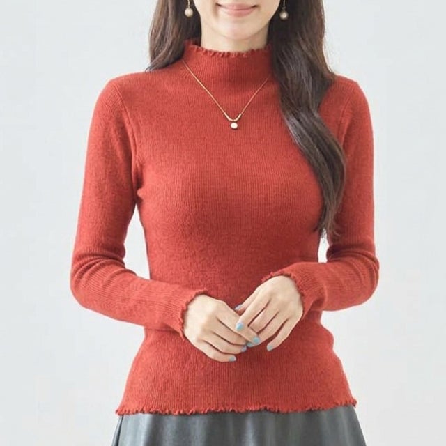 リブ ニット トップス セーター ハイネック 長袖 メロウ メロー フリル リブニット インナー きれいめ カジュアル 可愛い フェミニン レイヤード 薄手 （WN）