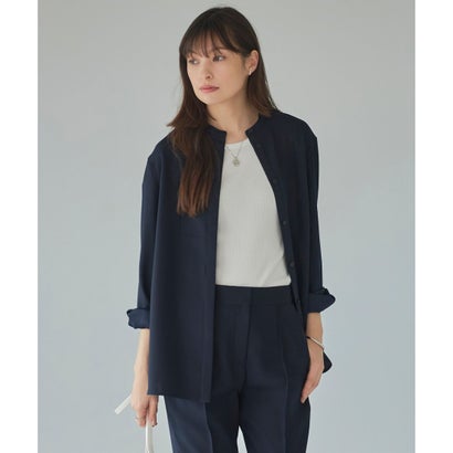 【接触冷感・UVケア・速乾・洗える】 FluidBackSatin シャツブラウス （ネイビー系）｜詳細画像